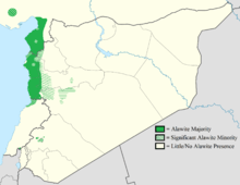 Most of Syria is Sunni and opposed to Assad's Alawite Shiite ruling sect, in green here