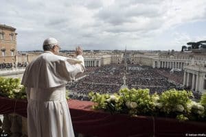 Pope Francis blesses the crowd in St. Peters Square on Easter day