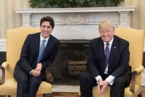 President Trump and Canadian Prime Minister Trudeau, smiling for the photographer at the White House