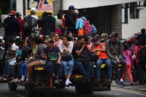 US-bound refugees crowded on a truck in in Guatemala City