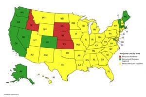 Map of recreational pot legalization vs decriminalization vs medicinal use