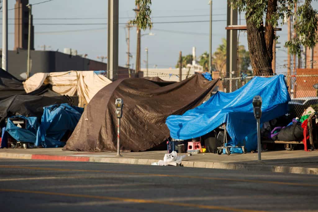 Homeless encampment, Central Avenue, Los Angeles -- a visual reminder that progressive policies produce homelessness