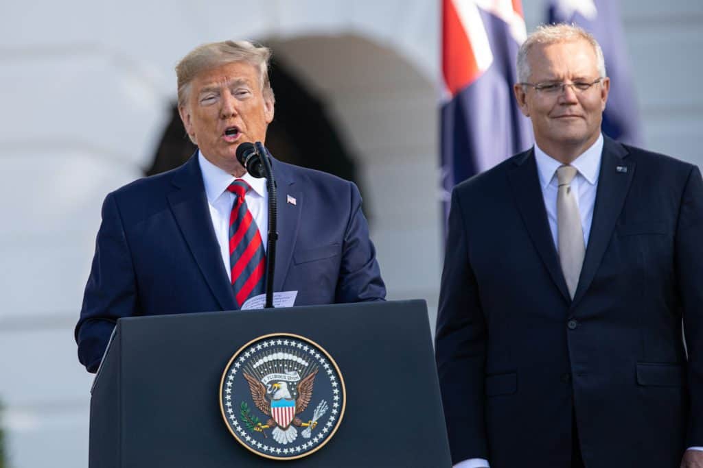 President Donald Trump and Australian Prime Miner Scott Morrison conferred together at the White House in September, 2019. Despite escalating threats by the Chinese Communists against Australia, 116 countries back Australia's push for an independent coronavirus inquiry.