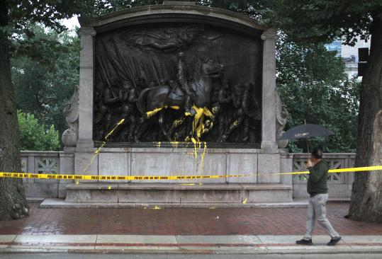 Shown above: The defacement of Augustus St.-Gaudens' Boston Commons memorial to Captain Robert Gould Shaw and the African-American infantry unit – the 54th Massachusetts Regiment – that fought and died for the Union cause at Fort Wagner, South Carolina, and is memorialized in the 1989 movie Glory. In recent weeks, historically ignorant and intolerant Black Lives Matter activists have destroyed or defaced statues and monuments throughout the US. The Democrats' BLM has become an American Taliban.