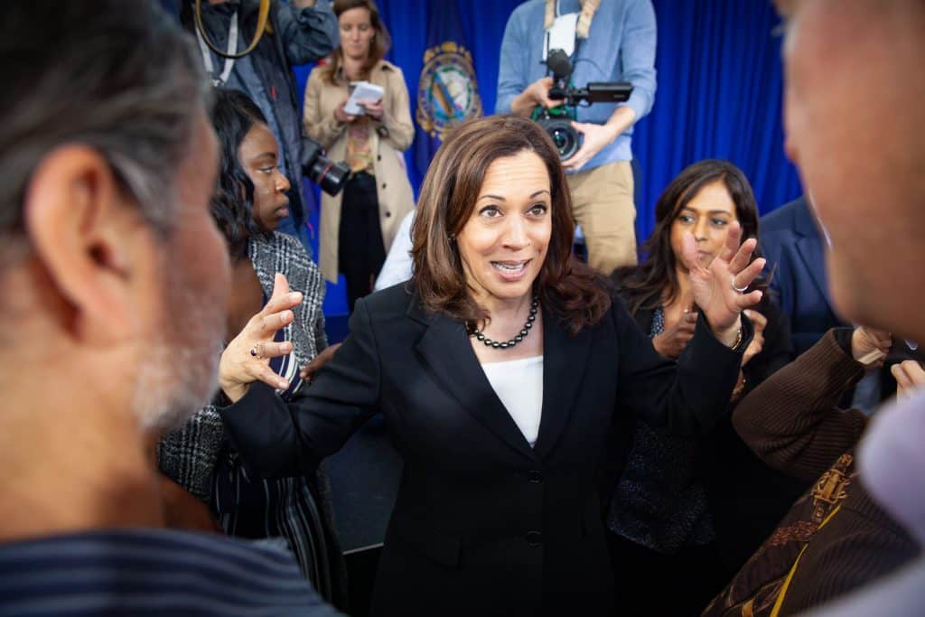 Kamala Harris is shown campaigning in Keene, NH in April 2019. With her nomination as Joe Biden's running mate, this "SF Democrat" -- who is even further left than Bernie Sanders -- could soon become president of the US.