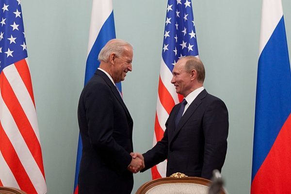 US vice-president Joe Biden meeting Russian president Vladimir Putin on March 10, 2011 in Moscow. Biden will be meeting Putin on June 16th in Geneva despite Putin's suppression of his domestic opposition and media, his support for Belarus' plane-hijacking dictator, and his complicity in cybercriminal attacks on the US