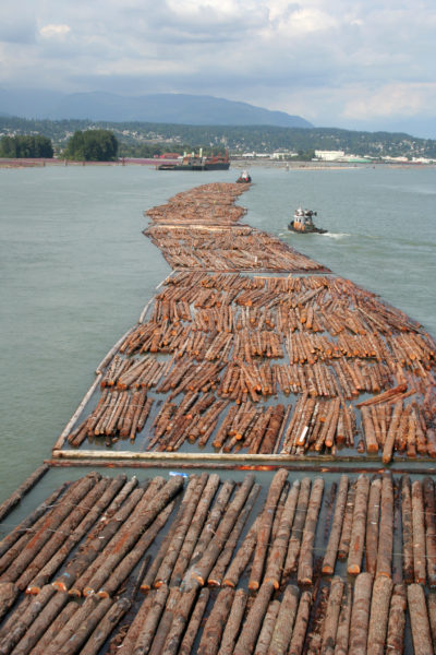Log driving in Vancouver, British Columbia. The Biden administration's plan to raise the duties on Canadian imports of soft lumber will increase US housing prices even further.